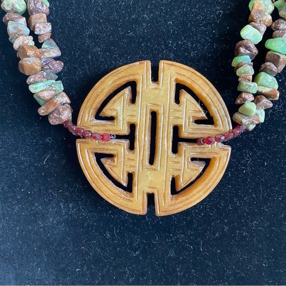 Brown Nephrite Jade Ornate Carved 2.25" Pendant Adjustable Statement Necklace - Picture 3 of 16